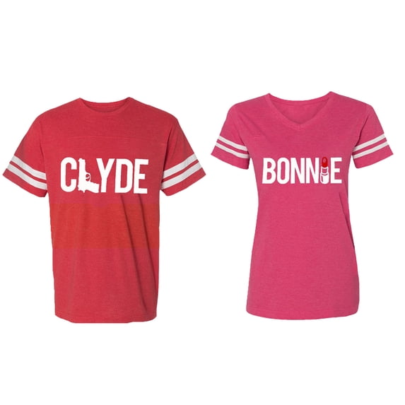Clyde Bonnie Matching Couple Cotton Jerseys (Men Red / Women Pink) (Men L / Women XXL)