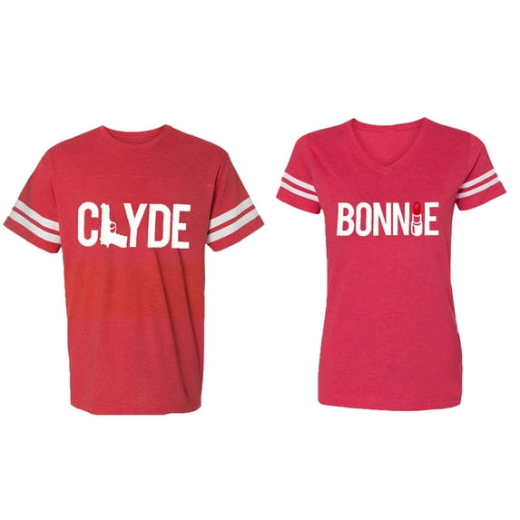 Clyde Bonnie Matching Couple Cotton Jerseys (Men Red / Women Red) (Men L / Women L)