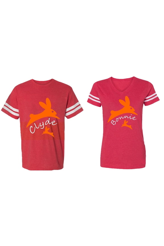 Clyde Bonnie Matching Couple Cotton Jerseys (Men Red / Women Red) (Men XL / Women XL)