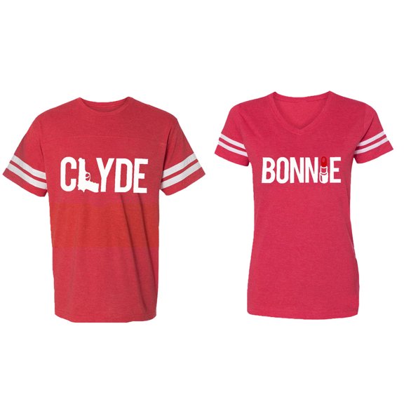 Clyde Bonnie Matching Couple Cotton Jerseys (Men Red / Women Red) (Men XL / Women XL)
