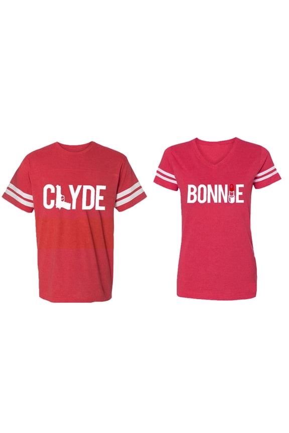 Clyde Bonnie Matching Couple Cotton Jerseys (Men Red / Women Red) (Men XXL / Women XXL)