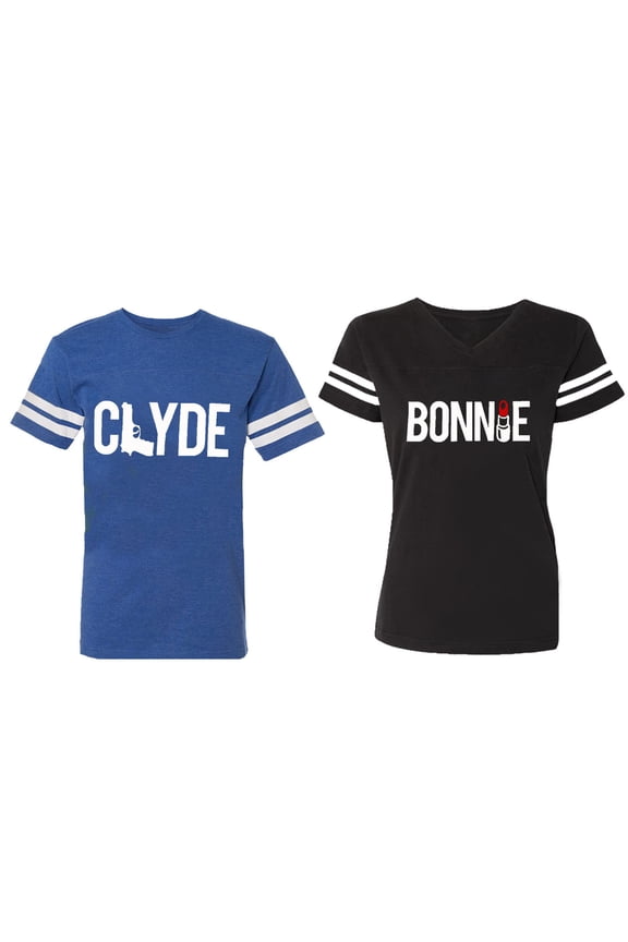Clyde Bonnie Matching Couple Cotton Jerseys (Men Royal / Women Black) (Men L / Women L)
