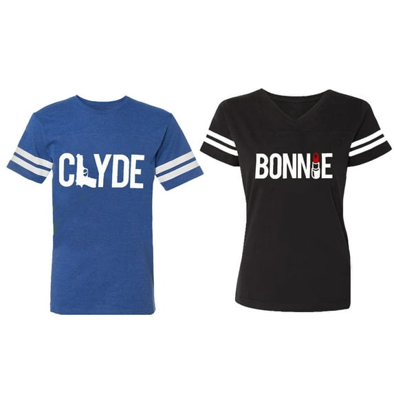 Clyde Bonnie Matching Couple Cotton Jerseys (Men Royal / Women Black) (Men S / Women S)