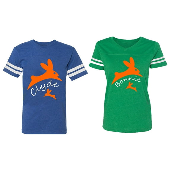 Clyde Bonnie Matching Couple Cotton Jerseys (Men Royal / Women Green) (Men M / Women XXL)
