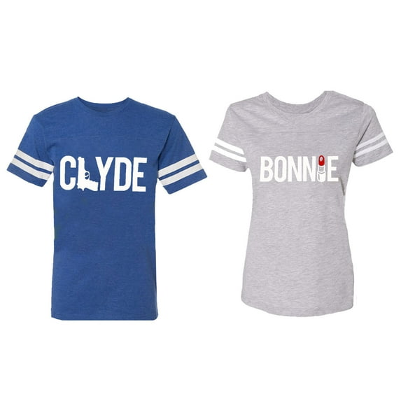 Clyde Bonnie Matching Couple Cotton Jerseys (Men Royal / Women Heather) (Men S / Women XXL)