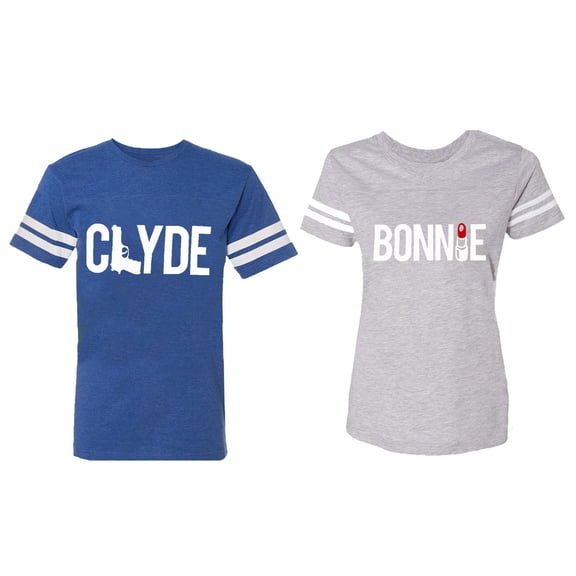 Clyde Bonnie Matching Couple Cotton Jerseys (Men Royal / Women Heather) (Men XL / Women L)