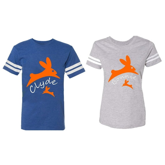Clyde Bonnie Matching Couple Cotton Jerseys (Men Royal / Women Heather) (Men XXL / Women S)