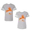 thumbnail image 1 of Clyde Bonnie Unisex Couple Matching Cotton Jersey style T-Shirt Contrasting stripes on sleeves (Men Heather / Women Heather) (Men S / Women S), 1 of 3