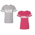 thumbnail image 1 of Clyde Bonnie Unisex Couple Matching Cotton Jersey style T-Shirt Contrasting stripes on sleeves (Men Heather / Women Pink) (Men XL / Women L), 1 of 3