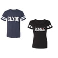 thumbnail image 1 of Clyde Bonnie Unisex Couple Matching Cotton Jersey style T-Shirt Contrasting stripes on sleeves (Men Navy / Women Black) (Men S / Women S), 1 of 3