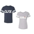 thumbnail image 1 of Clyde Bonnie Unisex Couple Matching Cotton Jersey style T-Shirt Contrasting stripes on sleeves (Men Navy / Women Heather) (Men L / Women M), 1 of 3