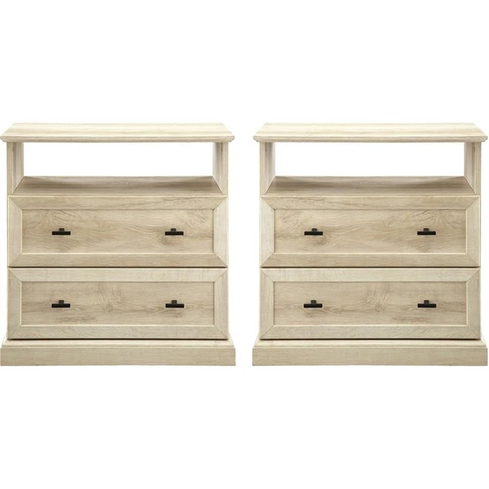 White Oak 2-Drawer Nightstand Set with Open Cubby