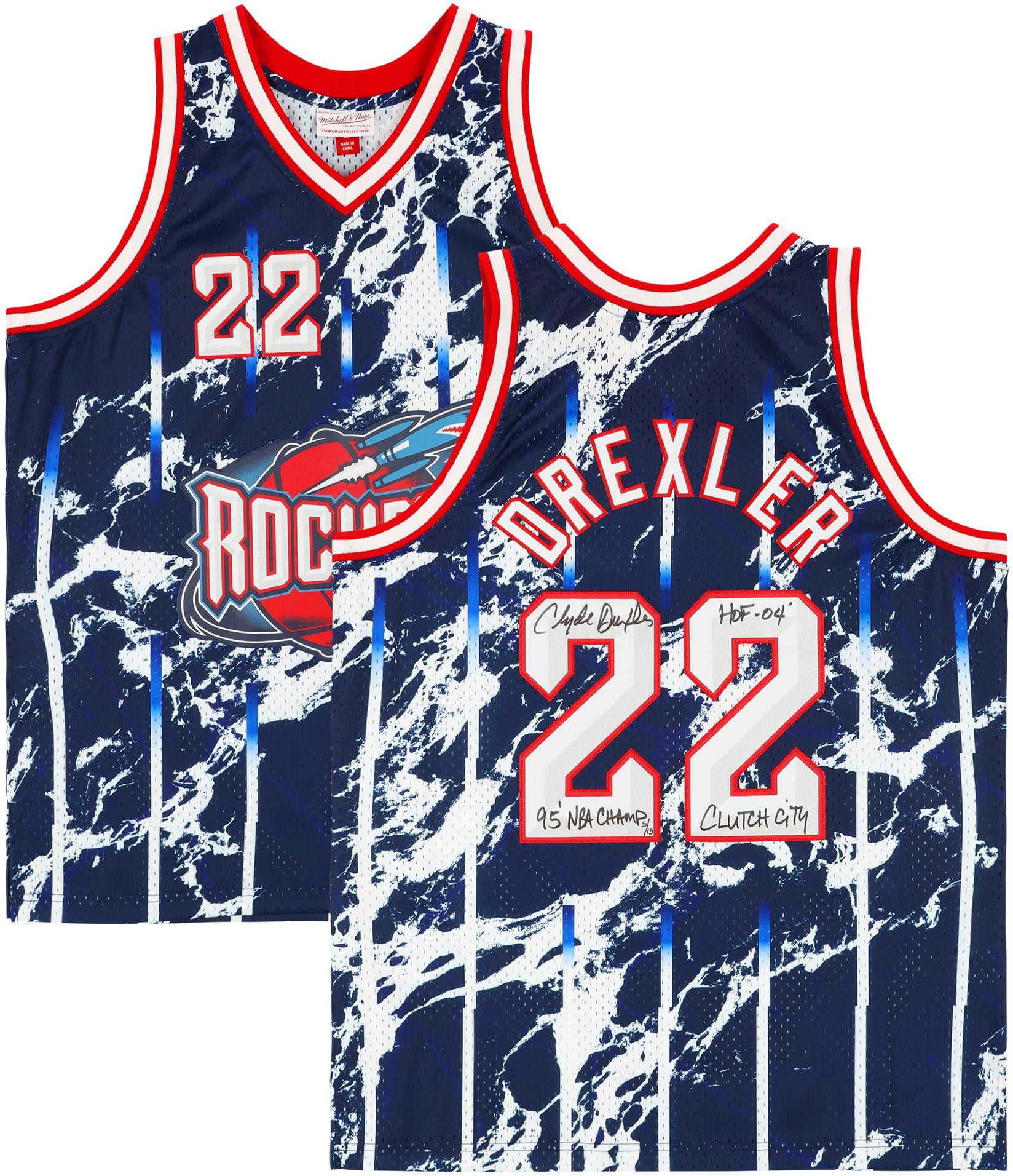 Clyde Drexler Houston Rockets Autographed Navy Marble Mitchell Ness 1996 1997 Swingman Jersey with Multiple Inscriptions Limited Edition of 15 Fanatics Authentic Certified Walmart
