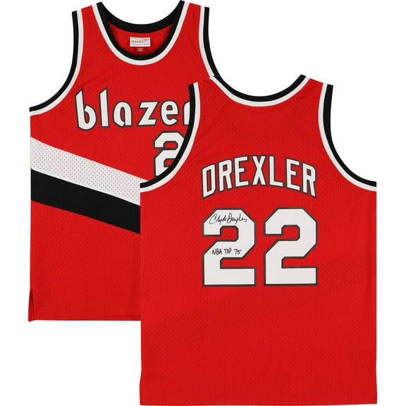 Clyde Drexler Portland Trail Blazers Autographed Red Mitchell & Ness 1990-1991 Swingman Jersey with "NBA Top 75" Inscription - Fanatics Authentic Certified