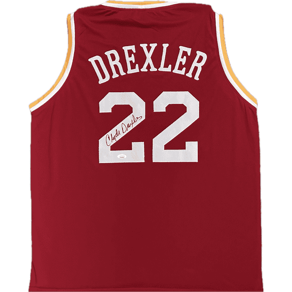 Clyde Drexler Signed Autographed Custom Red/White Jersey JSA Authentication