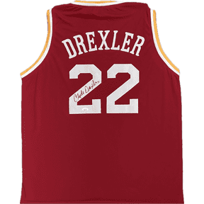 Clyde Drexler Signed Autographed Custom Red/White Jersey JSA Authentication