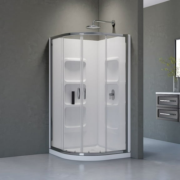 Clyde Polished Chrome Neo Round Corner Sliding Door Shower