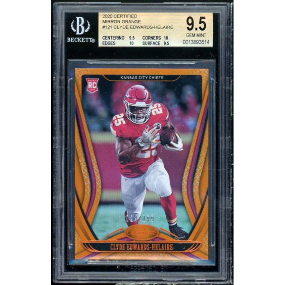 Clydes Edwards-Helaire Rookie 2020 Certified Mirror Orange #121 (pop 2) BGS 9.5