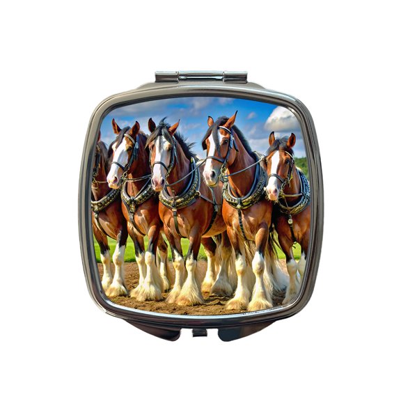 Clydesdale Horses Travel Makeup Handbag Purse Small Pocket Compact Mirror