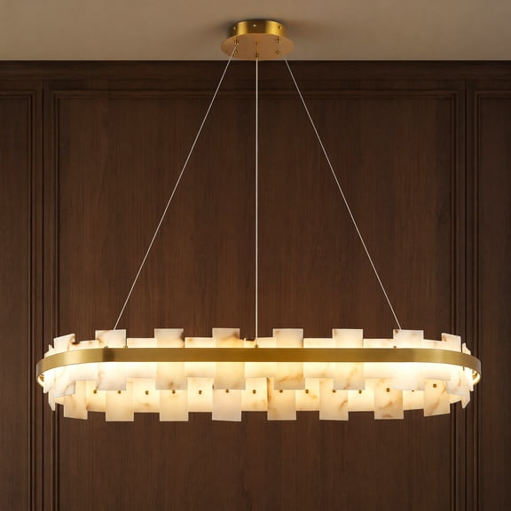 Clyhixe 37.4" Modern Alabaster Oval LED Pendant Light, Adjustable Chandelier