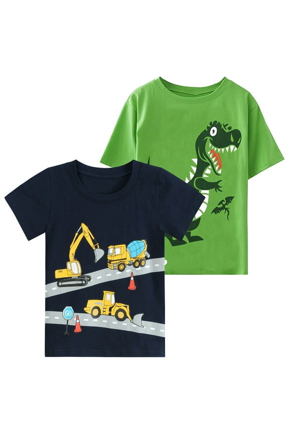 Boys Dinosaur Shirts 100% Cotton Graphic Tees 2 Pack 7T
