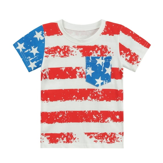 Cm-Kid Toddler Boys 4th of July T Shirts American Flag Short Sleeve Summer Tops 2T
