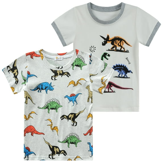 Cm-Kid Toddler Boys Shirts Dinosaur 2 Pieces 100% Cotton Short Tops 4T