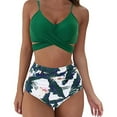 thumbnail image 1 of POPTEM Women's Bikini Swimwear 2-Piece Bathing Suits High Waisted Tummy Control Green Tops and Bottoms S, 1 of 6