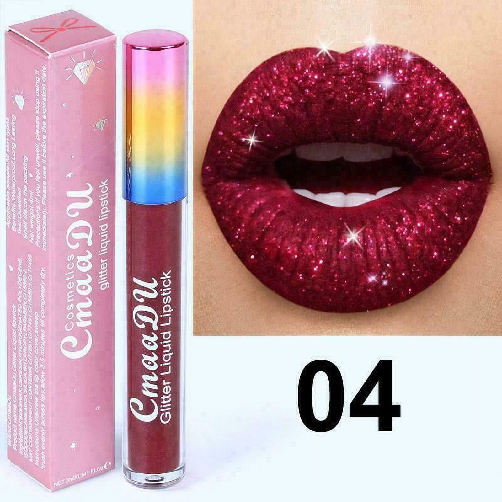 CmaaDU Glitter Liquid Lipstick Matte Diamond Shimmer Lip Gloss Makeup ...