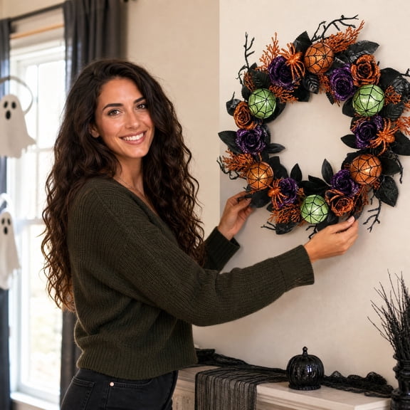 Cmafuca 17.7 Inch Halloween Themed Decor Wreath Creating Scary Vibes During Halloween Season With Its Eerie Devise Ideal Choice For Halloween Parties Or Home Decor