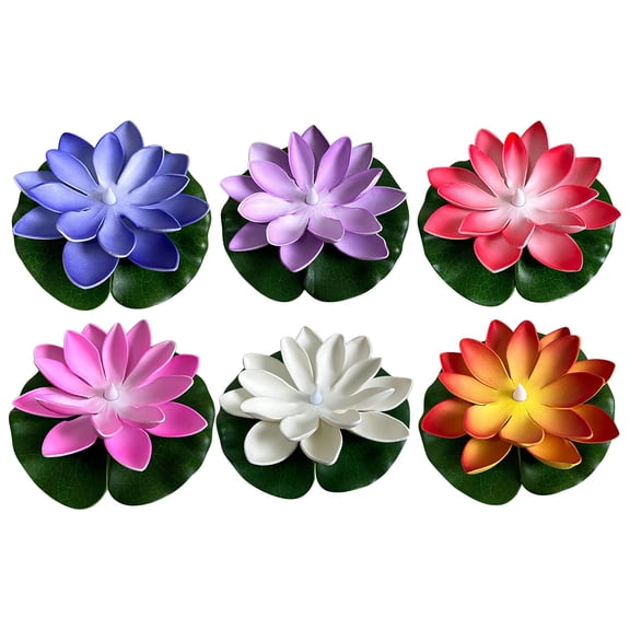 Cmafuca 6 PCS Floating Lotus Tea Lights Floating Flowers Water Lily LED Candles for Pool, Bath, Wedding, Party Decor - Water Activated Lotus Flower Pool Lights