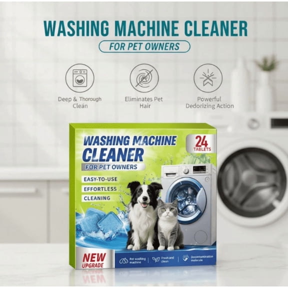 Cmafuca Enzyme Washing Machine Cleaner Tablets for Pet Owners, Washer Cleaner Pet Odor Remover, Deep Clean Washing Machine Pet Hair Remover for Laundry - Safe for HE, Front & Top Load (24 Count)
