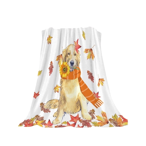 Cmafuca Fall Pumpkin Blanket 39x28 Inch, Soft Flannel Maple Leaf Throw, Polyester Warm Cover For Bed Sofa Pet Dog Indoor Thanksgiving Party Home Decor