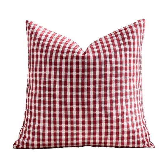 Cmafuca Farmhouse Gingham Throw Pillow Covers 18x18 , Small Checkered Linen-Textured Cushion Covers with Flanged Edges, Decorative Outdoor Pillowcases for Couch Sofa Living Room