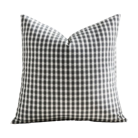 Cmafuca Farmhouse Gingham Throw Pillow Covers 18x18 Set of 2, Small Checkered Linen-Textured Cushion Covers with Flanged Edges, Decorative Outdoor Pillowcases for Couch Sofa Living Room