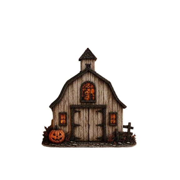 Cmafuca Halloween Barn Wooden Block Decor Spooky Farmhouses Lighted Halloween Shelf Sitter Pumpkin Barn Wooden Decor