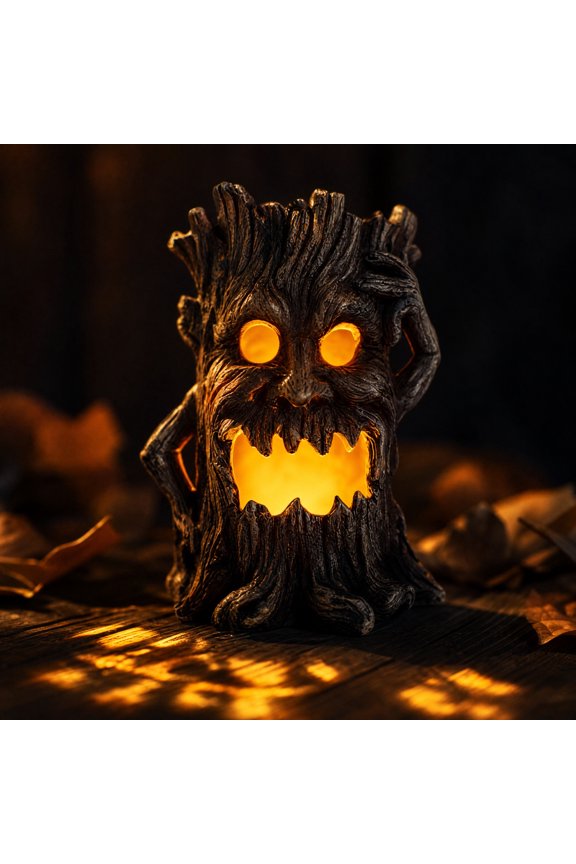 Halloween Light Up Tree Stump Statue Resin Creepy Tree Man Figurine With LED Light Spooky Tree Face Lamp Decor For House Garden Yard Party
