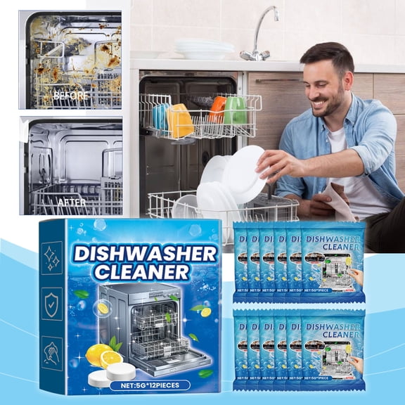 Cmafuca Lemon Mint Dishwasher Cleaner Tablets.Powerful Descaling Deodorizing Deep Cleaning Tabs.Grease Food Bad Smell For All Dishwashers