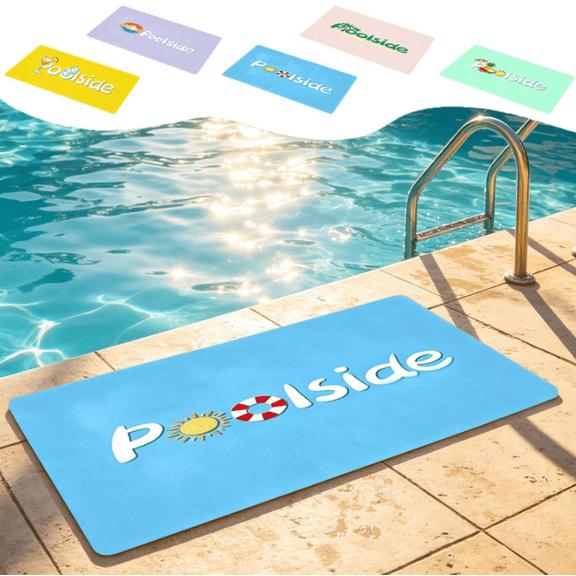 Cmafuca Pool Doormat 24x16 Inch, Non Slip Pool Floor Mat for Deck, Swimming Poolside Seating Mats with Rubber Backing Walk Summer Door Mat for Outside Patio Beach Swimming Pools Lounging