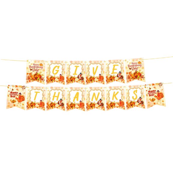 Cmafuca Thanksgiving Flag Banners Autumns Maple Leaf Acorns Checkered Pennant Fall HarvestParty Hanging Decor For Dinner Table