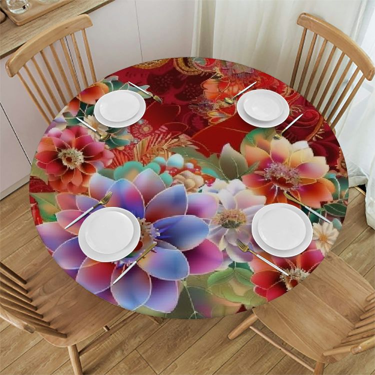 Cmefzd Boho Floral Round Table Cloths Round Tablecloth Waterproof Round