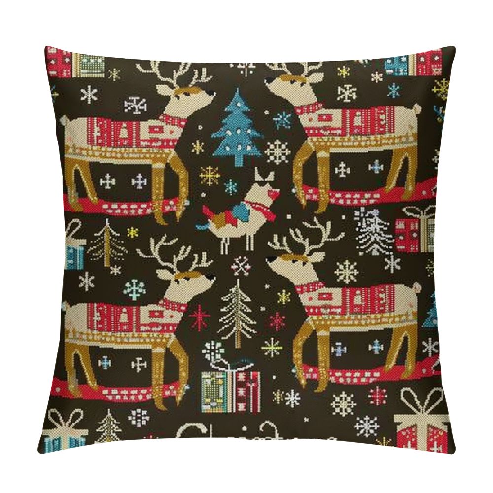 Cmefzd Christmas Deer Pillow Covers Funny Cartoon Printed Throw Pillow Covers Neutral Winter