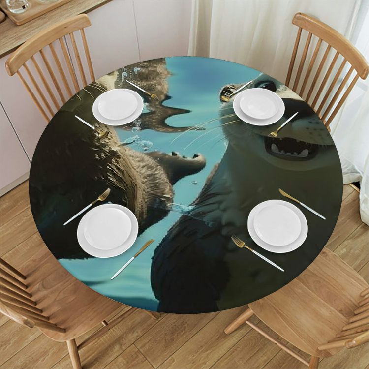 Cmefzd Lovely Print Round Tablecloth Table Cover Waterproof Wrinkle