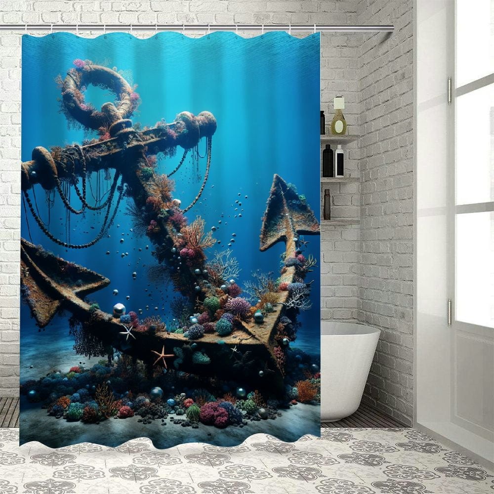 Cmefzd Nautical Anchor Bathroom Curtains for Kids Teens Adults,Undersea