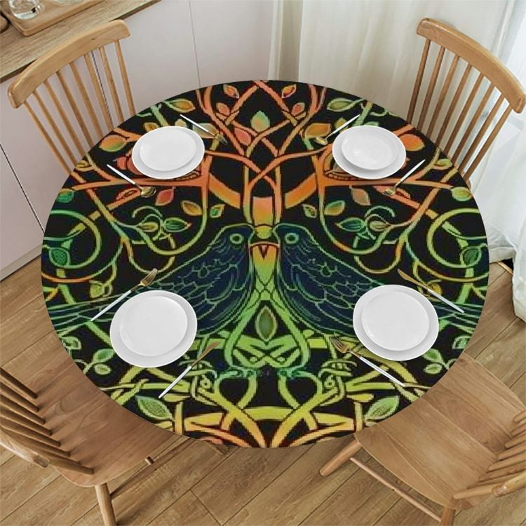 Cmefzd Norse Viking Tree Life Wiccan Tablecloths for Round Tables,Stain Resistance Polyester