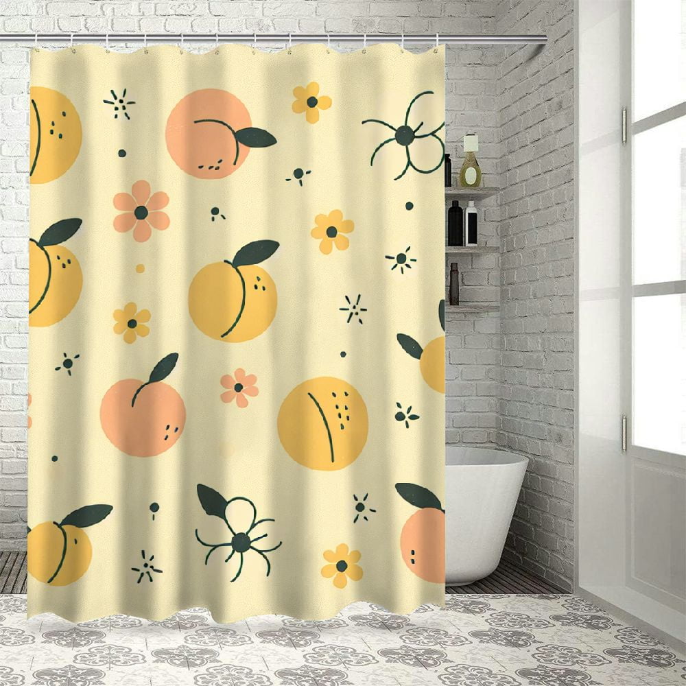 Cmefzd Peach Colors Shower Curtain, Repetitive Fruit with Leaves