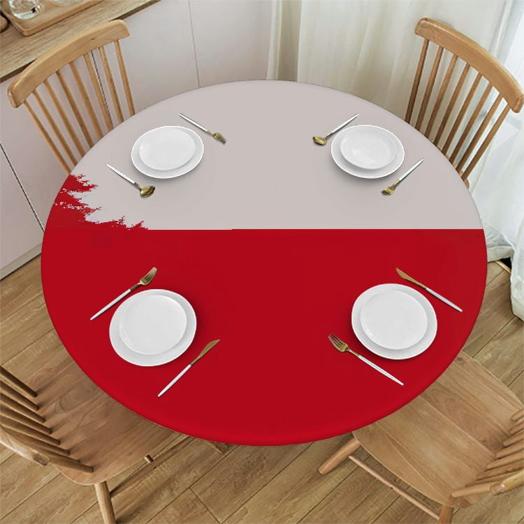 Cmefzd Polish Flag Round Tablecloth Water Repellent Fabric Round Table