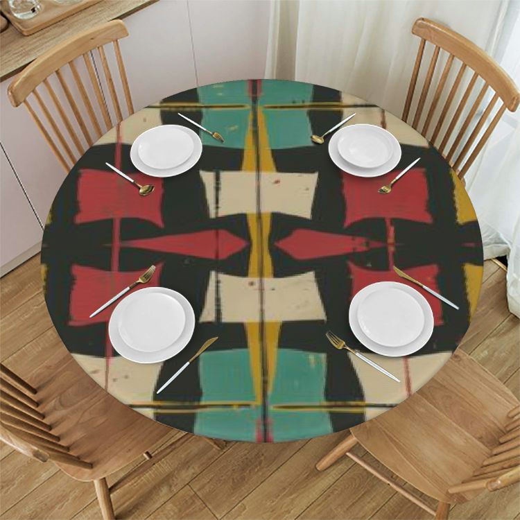 Cmefzd Star Retro Go Mid Century Modern Lines Round Tablecloth, Anti
