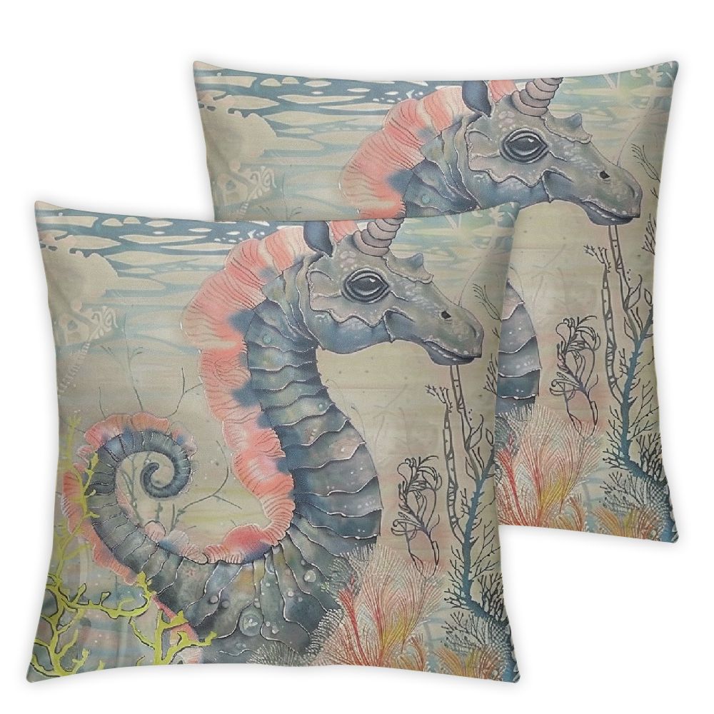 Cmefzd Underwater Animal Throw Pillow Cover Rustic Watercolor Seahorse