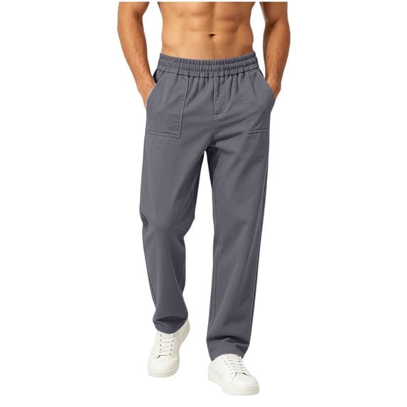 Cmfcv Sweatpants for Men Relaxed Fit Full Elastic Waist Twill Trousers Straight Leg Casual Basic Pants with Pockets